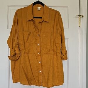 Magaschoni Linen Button-Front Shirt - Mustard Gold